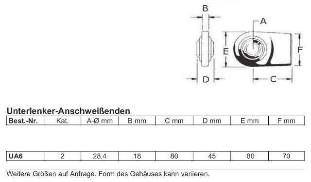 Anschweißenden Unterlenker 28,4mm Kat 2 Anschweißende Anschweißauge UA6