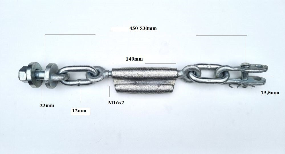 Spannschloss Kette M16 x 2mm Stabilisatorketten Unterlenker Länger 450-530mm F