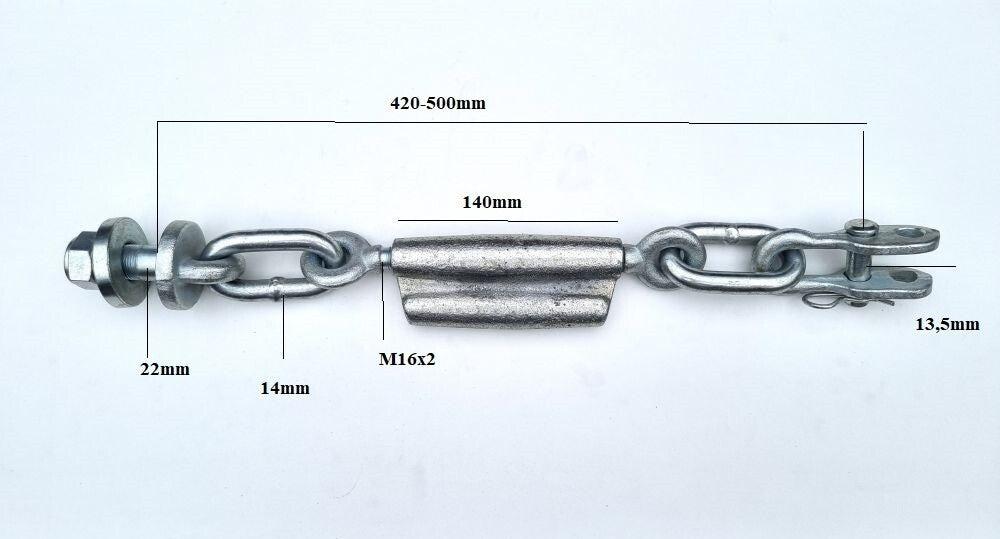 Spannschloss Kette M16 x 2mm Stabilisatorketten Unterlenker Länger 420-500mm F