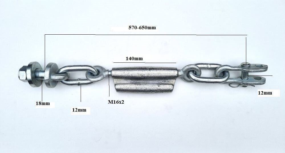 Spannschloss Kette M16 x 2mm Stabilisatorketten Unterlenker Länger 570-650mm  F