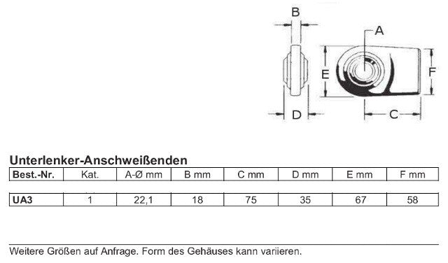 2 x Unterlenker Anschweißenden Ø 22,1 mm Kat 1 Anschweißkugel Anschweißende UA3