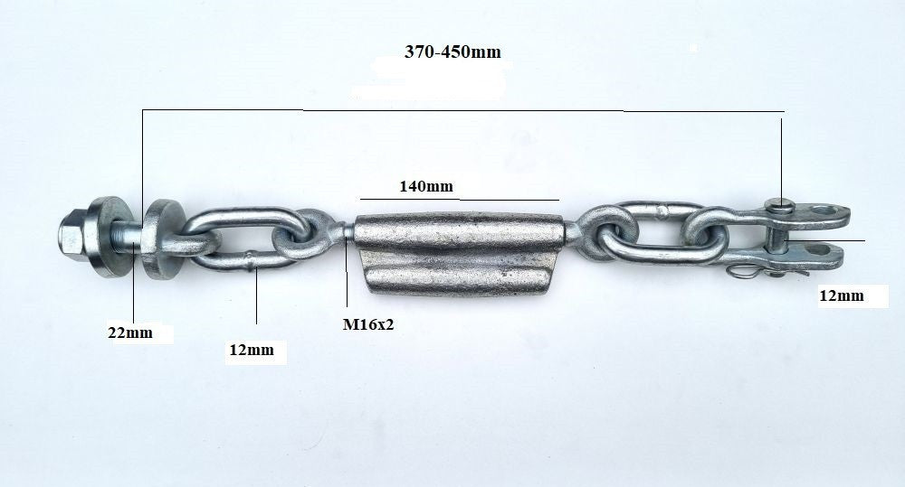Spannschloss Kette M16 x 2mm Stabilisatorketten Unterlenker Länger 370-450mm  F