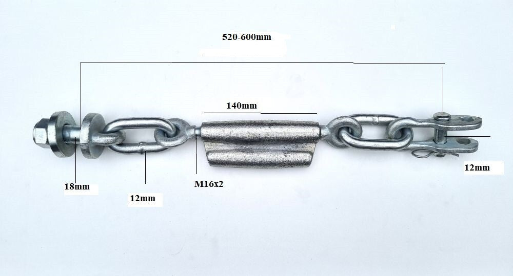 Spannschloss Kette M16 x 2mm Stabilisatorketten Unterlenker Länger 520-600mm  F
